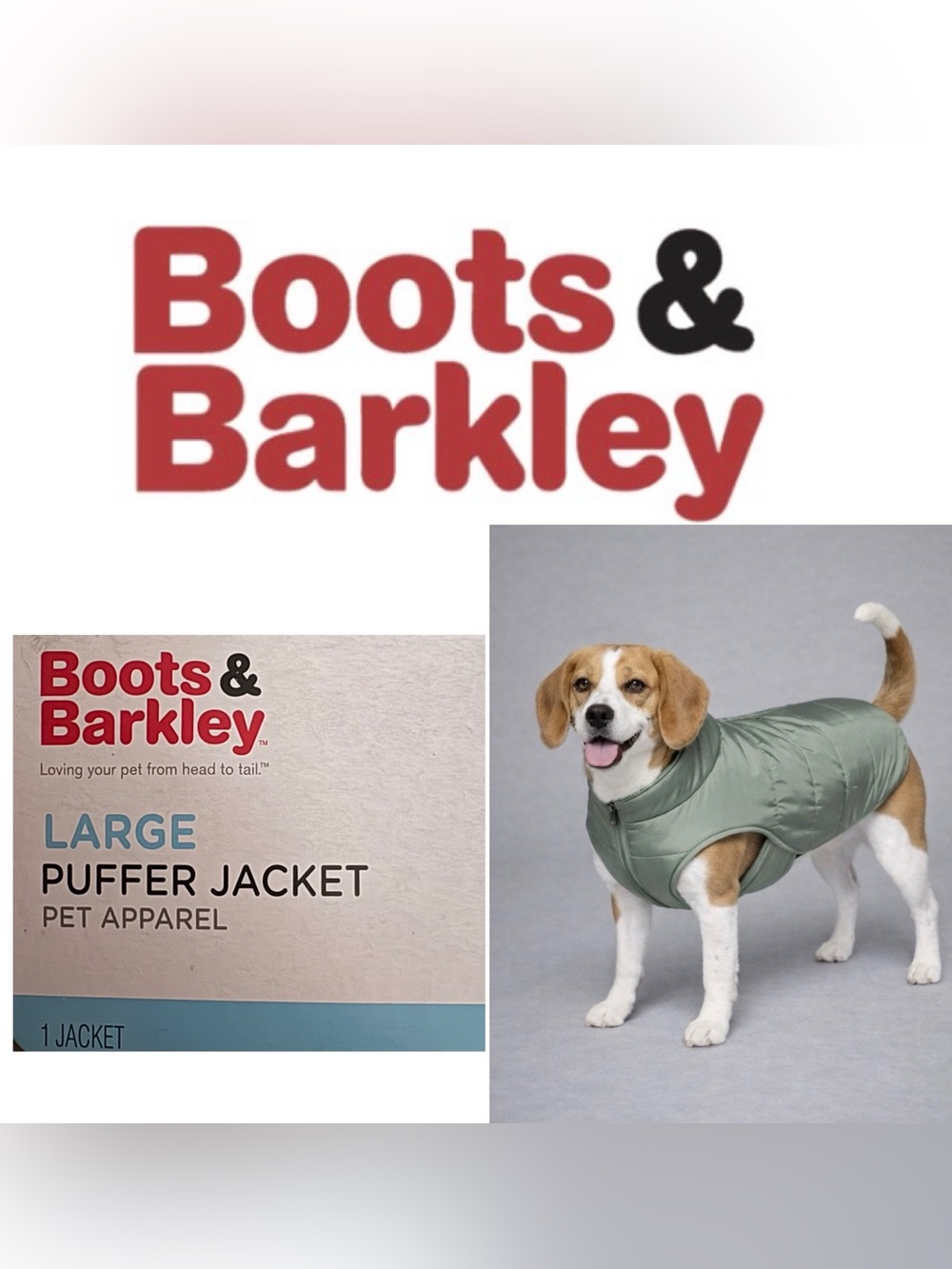 NWT Boots & Barkley Large Light Sage Green Puffer Dog or Cat Jacket